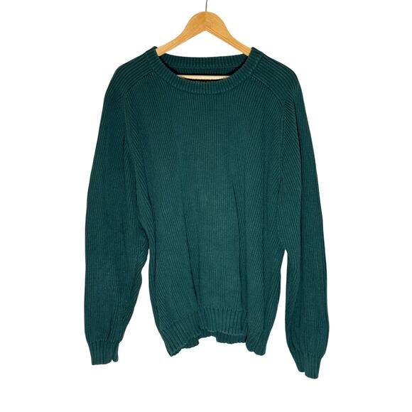 Vintage Eddie Bauer Ribbed Fisherman Crewneck Sweater Green Cotton 90s Size XLT - Picture 1 of 8